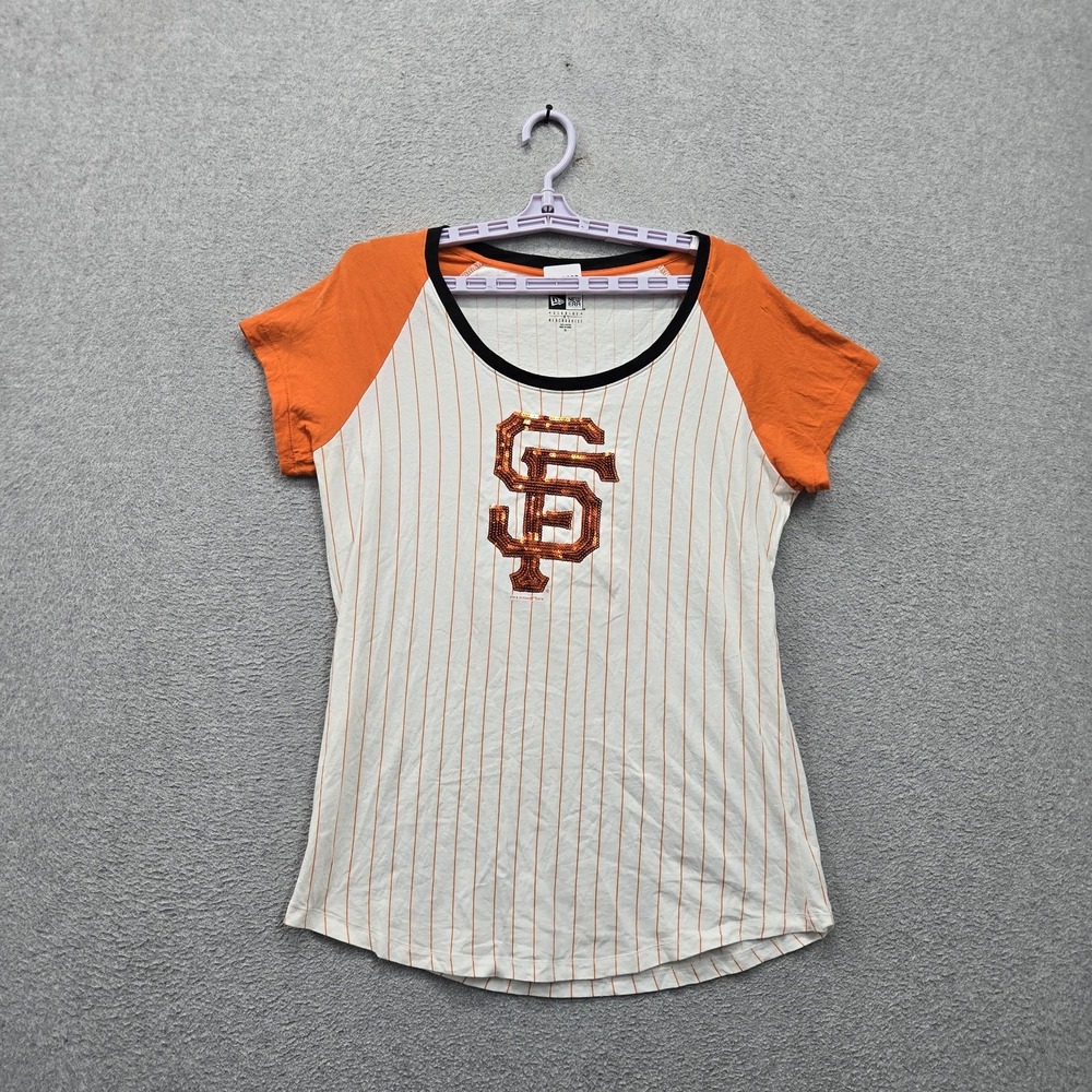 San Francisco Giants Women Jersey XL White New Era Striped Team Logo Sequin